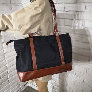 Relavel Black & Brown Unisex Zipper Closure Computer Tote with Built in USB